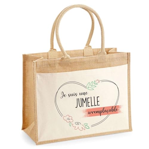 Sac de shopping en jute durable avec grande pochette avant de rangement