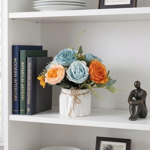 Image of Dekorly Artificial Lavender Plant in White Pot, 18cm - Realistic Faux Flower Arrangement for Home & Office Decor (Set of 1) (1, New Peony Lower)