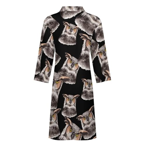 Watercolor Hand Painted Owl Soft Men's Robe Lightweight Bathrobe Long-sleeve Spa Robe With Belt 5