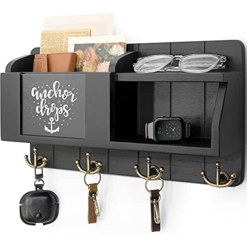 Rebee Vision Modern Key Holder for Wall - Mail Organizer Wall Mount with Chalkboard & Sayings - Home Decor for Entryway Cover