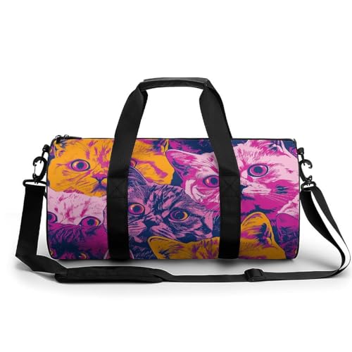 Travel Duffle Bag Orange And Purple Cat Weekender Bags for Women Large Capacity Travel Overnight Bags Foldable Carry On Tote Bags Lightweight Sport Gym Bag For Travel/Gift
