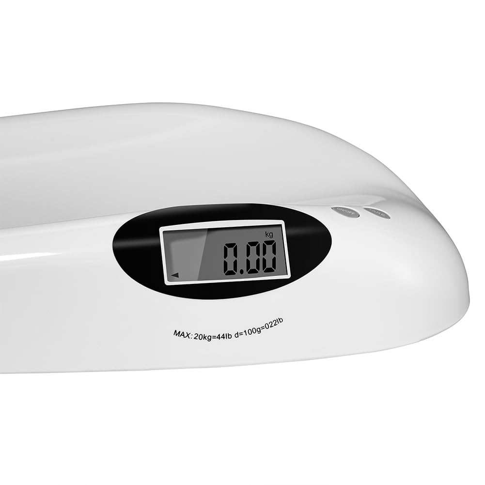 BAKAJI Bilancia Elettronica Pesa Bambini Neonati con Display Digitale LCD, Peso Massimo 20 kg Minimo 10 g, Funzione Tara, Pesapersone di Precisione Multifunzione, 62 x 35 x 8.5 cm Bianco