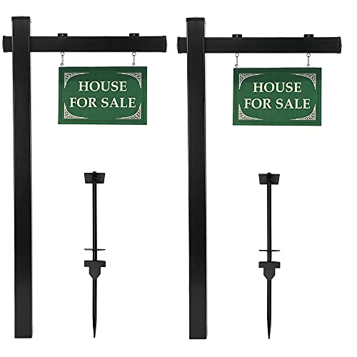 VINGLI Vinyl PVC Real Estate Sign Post, 6' Tall Yard Post for Sale Open House and Home, Black (Two...