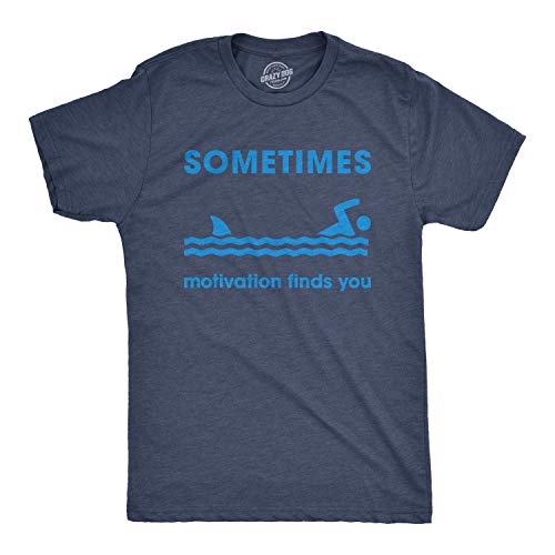 Mens Sometimes Motivation Finds You T Shirt Funny Shark Tee Funny T Shirts Shark Apparel for Men Cool Fitness Short Sleeve Novelty Tees for Guys Navy - S