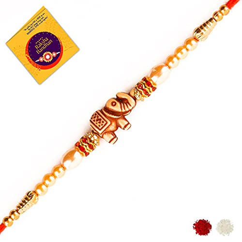 Image of Beingelegant - Ganesh OM Combo of 5 Rakhi for Brother with Roli Chawal & RakshaBandhan Greeting Card
