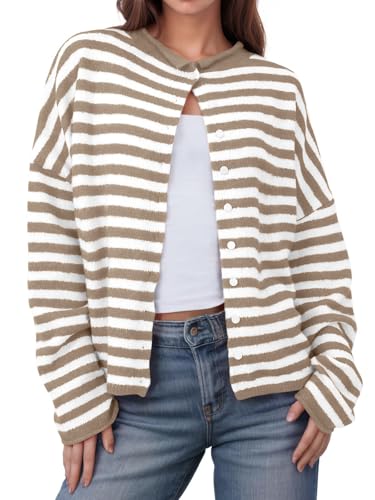 Image of UNCLECAT Womens Striped Cardigan Long Sleeve Button Down Knit Tops