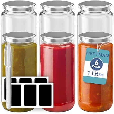 HEFTMAN 1 Litre Glass Storage Jars Set Cover