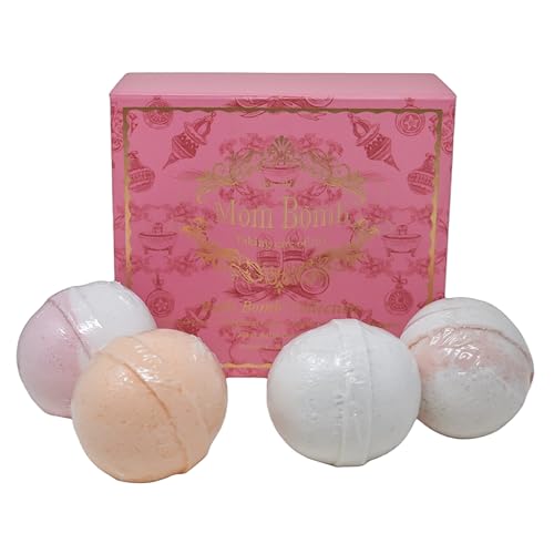 Mom Bomb Bath Bomb Collection Gift Set (4) with (1) Mistletoe Kisses, (1) Peppermint Cocoa, (1) Fireside Dreams, & (1) Warm Apples Plant Based Fragrances - Made in The USA