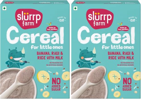 Image of Slurrp Farm Mildly Sweetened with Date Powder, No Added Sugar Instant Cereal | Ragi, Rice and Banana with Milk (Pack of 2)