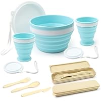 Faltbares Campingschüssel-Set, Camping-Schüssel-Set, Camping-Teller, Schüssel, Tasse, Besteck-Set, faltbar, tragbar, Campingteller und Schüsseln, Set für Outdoor, Reisen, Wandern, Camping, Picknick, 5