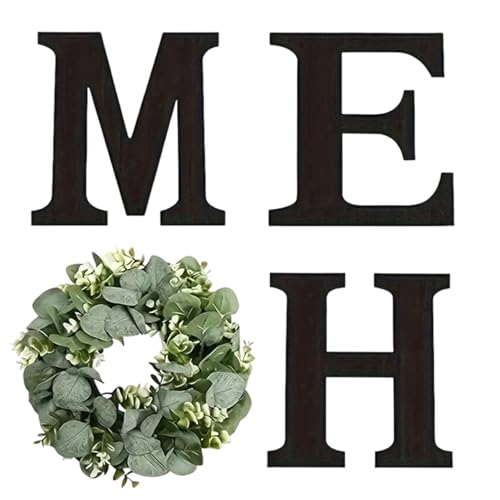 Ihdjasg Wandschild Home | Holzbuchstaben - Rustikale Deko Mit Künstlichem Eukalyptuskranz Für...