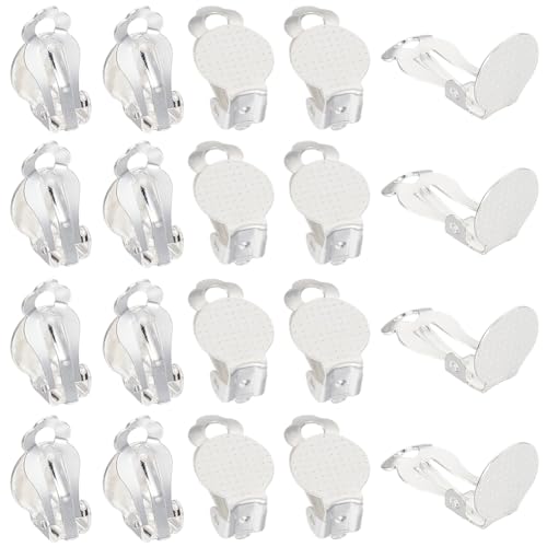 SUNNYCLUE 1 Box 40Pcs Stainless Steel Clip on Earrings Round Flat Back Tray Earring Clips Non Pierced Ears Earring Converter Clip Earring Findings for Jewelry Making Supplies DIY Earrings Crafts Women