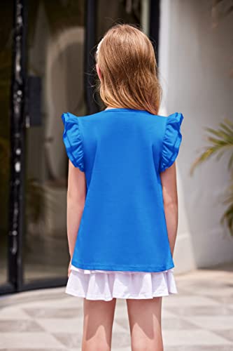 Girls T Shirts Ruffle Shrit Plain Blank Tank Tops Short Sleeve Cotton Tshirts Basic Blouse 3T-10Years4