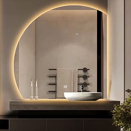 Espejo de baño LED regulable con luces, espejo de tocador retroiluminado montado en la pared, control táctil, diseño inastillable y antivaho, perfecto para sala de estar y dormitorio (color de corte