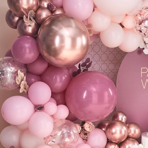 Image of PartyWoo Dusty Rose Balloon Arch Kit, 140 pcs Pink Balloon Garland Kit, Rose Gold Balloons, Metallic Balloons for Dusty Pink Birthday Decorations Women, Bridal Shower, Wedding, Bachelorette Party