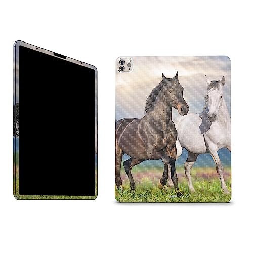 Image of MightySkins Carbon Fiber Skin Compatible with Apple iPad Pro 12.9 inch M2 6th Gen (2022) Full Wrap Kit - Horse Contrast | Protective Durable Textured Carbon Fiber Finish | Easy to Apply | Made in The USA