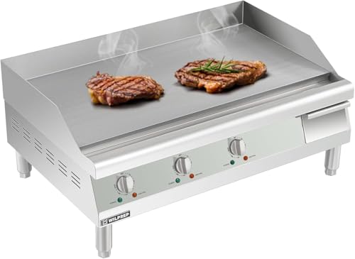 WILPREP 30 in. Commercial Electric Griddle, 3375W / 4500W Dual Power Countertop Griddle, 208V / 240V 3 Phase Flat Top Grill with 120 to 570°F Temp. Control, Stainless Steel Hot Plate, ETL-Listed