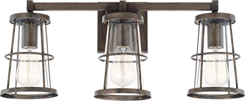 Image of Capital Lighting 127431NG Beaufort Clear Glass Bath Vanity Wall Mount, 3-Light 300 Total Watts, 10 inch H x 23 inch W, Nordic Grey
