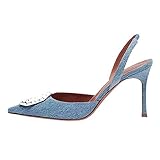 Mattiventon Women's Crystal Slingback Pumps Rhinestone Satin Stiletto Pointed Toe Heeled Sandals Wedding Bride Dress Party Heels Blue