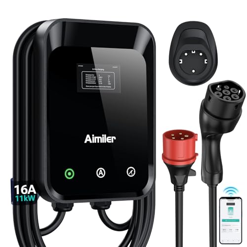 AIMILER Wallbox 11kW mit App& Stromzähler,(8-16A) 400V 7,6m Typ...