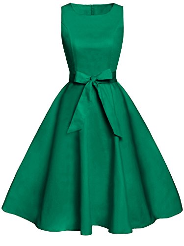 Fairy Couple - Vestido de fiesta de cóctel con lazo, diseño retro de flores, de los 50 -  Verde -  X-Large