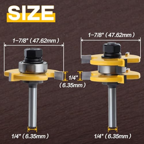 SPEEDWOX 2Pcs Adjustable Tongue and Groove Router Bit 3 Teeth T Shape Tongue and Groove Router Bit Set Router Bits 1/4 Shank Wood Milling Cutter for Woodworking Doors Drawers Shelves Floors Cabinet - Image 2
