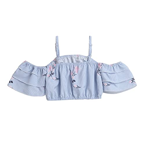 Image of Hopscotch Girls Cotton Stripe Print Blouse And Shorts Set In Multi Color