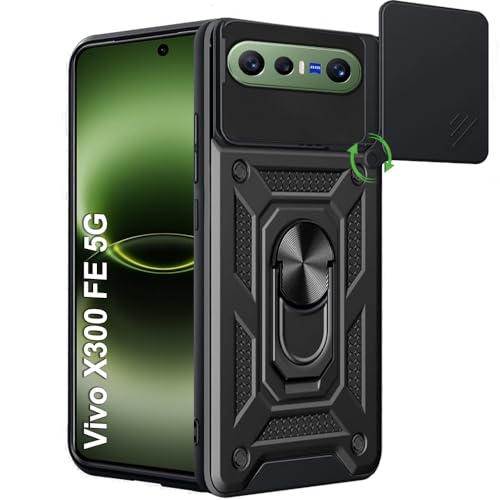 Image of TheGiftKart Tough Armor Bumper Back Cover Case for Vivo X300 FE 5G | Kickstand & Ring Holder | 360 Degree Protection Back Case Cover for Vivo X300 FE 5G (PC & TPU, Rotating Camera Cover, Black)