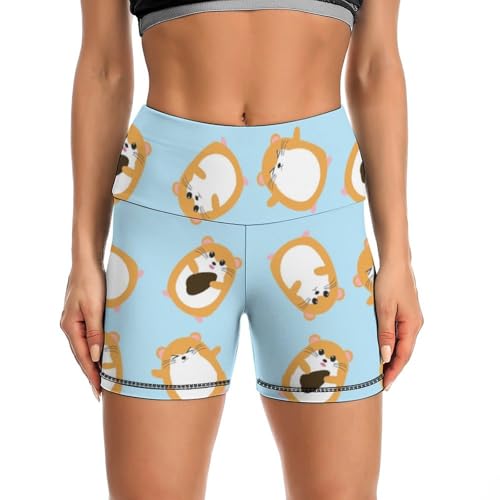 Cute Cartoon Guinea Pig Pattern High Waist Yoga Shorts for Women Athletic Shorts Leggings Running Pants Black