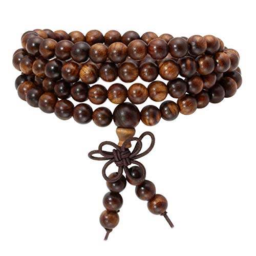 Image of Eigso 6mm 8 mm Natural Mala Beads Wristlets for Women Men 108 Lava Rocks Healing Tibetan Prayer Bracelet Necklace for Man Woman