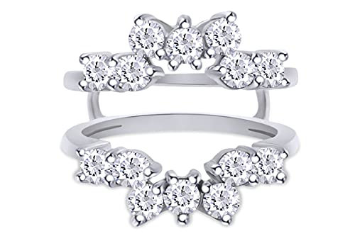 AFFY 1 Carat Round Sunburst Halo Ring Guard Enhancer in Sterling Silver with Cubic Zirconia