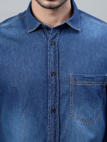 Image of Cantabil Denim Shirt Collar Full Sleeve Regular Fit Casual Shirt for Men with Pocket | Cotton Casual Shirt for Men | Casual Wear Shirts for Men (P MSHC00769A)