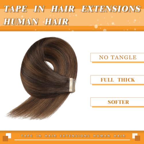 Image of YDDM Tape in Hair Extensions, 40Pcs 24 Inch Balayage Dark Brown to Chestnut Brown Straight Seamless Invisible Tape in Hair Extensions Human Hair(2 /2 /6#, 24 Inch, 40pcs)