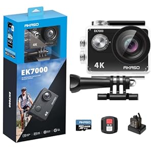 AKASO EK7000 Action Cam 4K30FPS mit 64GB microSDXC Speicherkarte Unterwasserkamera 170°Ultra Weitwinkel Full HD Sportcamera mit 2 Zoll LCD Bildschirm 2.4G Fernbedienung