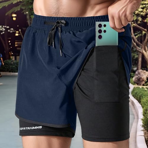 Men's 2 In1 Gym Shorts,5 inch Quick Dry Men Running Shorts, Athletic Workout Shorts with Liner and Towel Loop2