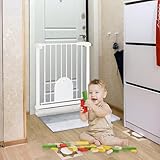 Aufun Treppenschutzgitter Türschutzgitter Kinder ohne Bohren, für 75-85 cm breit, Türgitter mit Druckbefestigung, selbstschließend, Metall Gitter, Hundesicherheitsgitter mit Katzenklappe (Weiß)