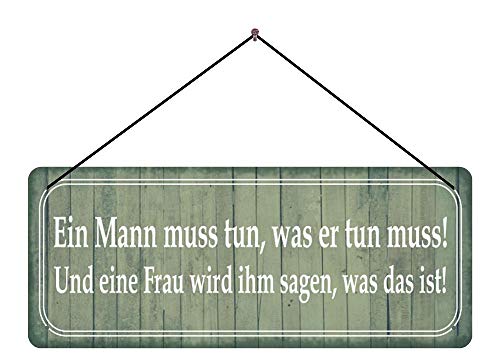 Deko7 - Cartel de Chapa con cordón (27 x 10 cm), diseño con Texto en alemán Y una Mujer va a Estar en el estómago