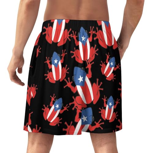 Puertorican Frog Flag Men's Satin Pajama Boxer Shorts Silk Feeling Lounge Sleep Underwear3