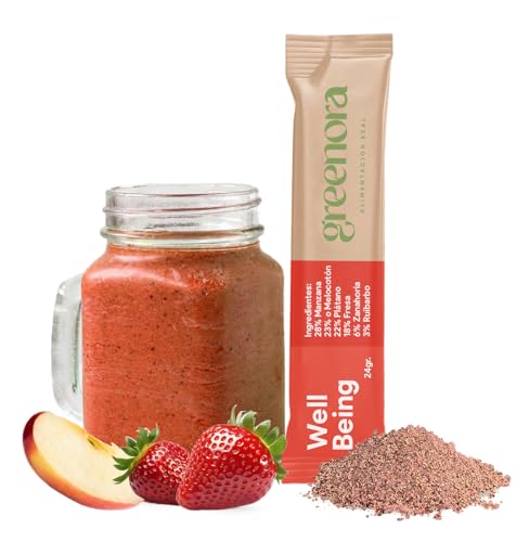 GREENORA Smoothie Vegano de Fruta Liofilizada, Manzana, Melocotón, Plátano, Fresa, Ruibarbo y Zanahoria en Polvo, Ideal para Bowls y Recetas, Sin Azúcar, 10 Unidades (Sticks)