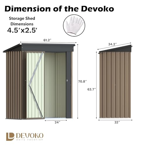 Devoko Outdoor Storage Shed 5 x 3 FT Lockable Metal Garden Shed Steel Anti-Corrosion Storage House with Single Lockable Door for Backyard Outdoor Patio (Brown)