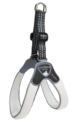 Coralpina - Pettorina Cinquetorri per Cani di Piccola-Media Taglia, Morbida e Traspirante, non Danneggia il Pelo e non Ostacola i Movimenti, Colore Bianco, Taglia 6