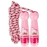 Springseil Kinder mit Cartoon Holzgriff, Verstellbare Kinder Springseil, Einhorn Speed Rope Geschenke für Jungen und Mädchen, Kinder Einstellbar Baumwolle Seilspringen 6 8 10 Jahre, Fitness und Boxen
