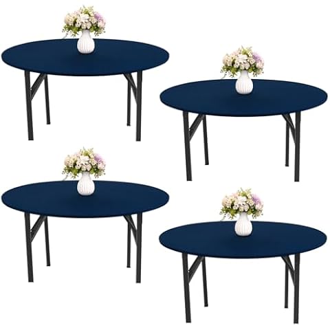JALANCY 4 Pieces Round Spandex Tablecloth Table Top Cap Cover Stretch Fitted Tablecloth for 6 Foot Round Tables Washable Elastic Round Tablecloth for Indoors Outdoors (Navy Blue) Cover