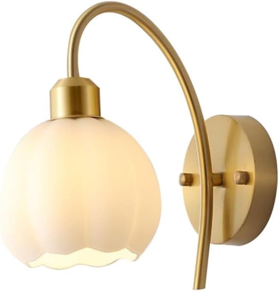 JYBNBBE Gooseneck Brass Wall Sconce Milk Glass Bell Shade Wall Light Mid Century Modern Wall Lighting Flower Bathroom Vanity Light Fixtures Girls Bedside Wall Lamp