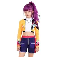IBQ Girls Demon Singer Costume Kids Pop Hunters Cosplay Outfit 2-Piece Set with Illusion Top and Shorts BQ142M