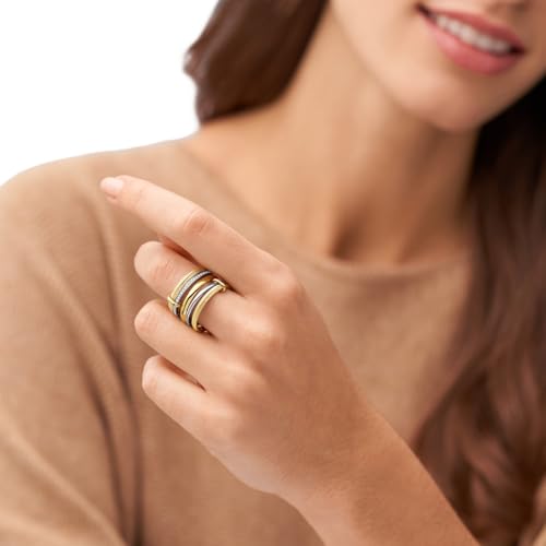 Fossil Anillo Harlow para mujer, acero bicolor o chapado en oro