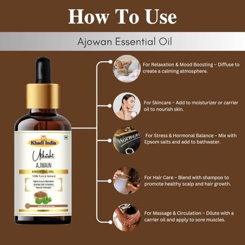 Image of Khadi Ajwain Essential Oil 15 ml | Trachyspermum ammi | Pure & Natural | For Acne & Blemishes | Muscle Relaxation | Face & Body Massage Oil | All Skin Types | Aromatherapy for Men & Women