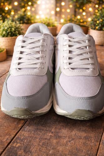 Image of Men's High Top Sports Shoes, White and Grey, Mesh and Synthetic, Lace-Up Running Trainers with EVA Cushioning, Water Resistant, All Weather Grip