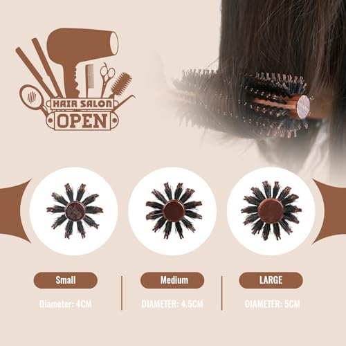 Foto von Runde Haarbürste zum Trocknen, runde Haarbürste aus Wildschweinborsten, Nylonborsten mit Rolle für Fransen, feines Haar, Curling, zum Trocknen, Stylen, Locken (klein)