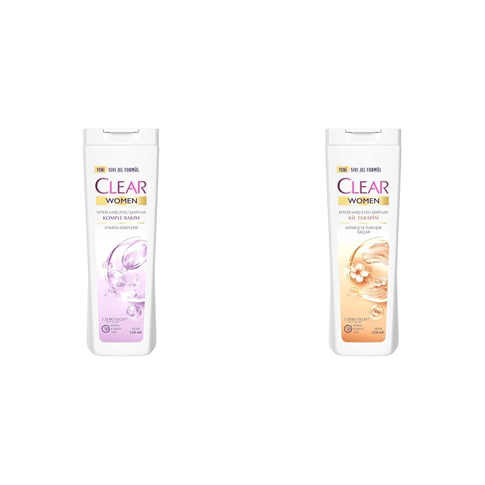 Clear Women Komple Bakım Vitamin Kompleksi Kepeğe Karşı Etkili Şampuan 350 ml(1) Clear Women Kil Terapisi Arınmış ve Yumuşak Saçlar Kepeğe Karşı Etkili Şampuan 350 ml(1)